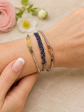 Tiny Natural Labradorite Sapphire Wrap Bracelet Necklace Solid 14K White Gold